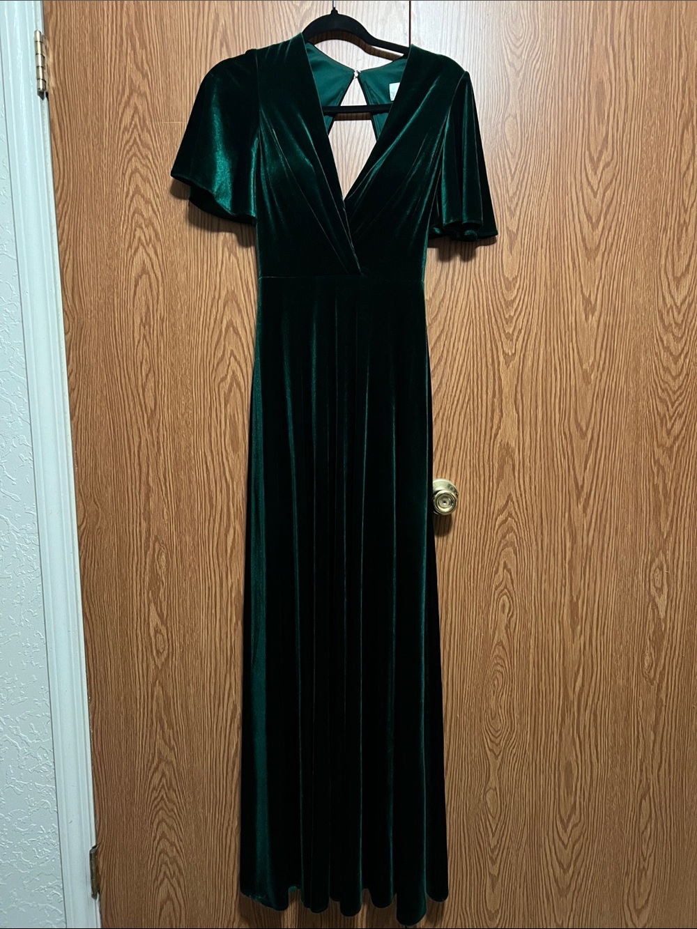Jasmine Deep Green Velvet Bridesmaid Dress with V-Neck